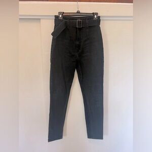 Reformation black skinny jeans with tortoise shell belt, size 27